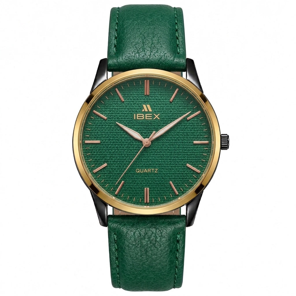 IBEX green leather watch for men