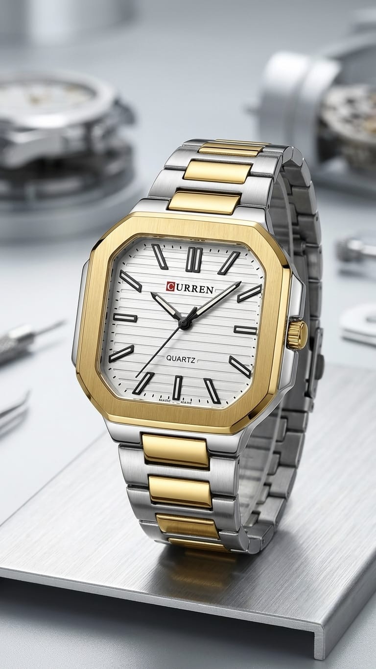 CURREN Men Watch 8386 - Gold Silver Luxury Quartz Watch -