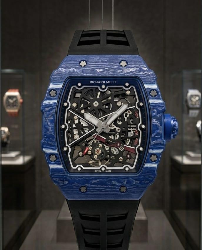 Richard Mille Blue Carbon TPT Skeleton Automatic Watch For Men