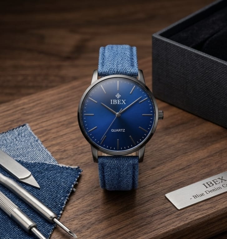 IBEX Blue Leather Watch for Men - Quartz Minimalist Wristwatc